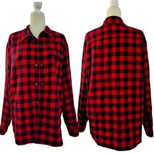 Lands' End Men's Large Buffalo Plaid Red Longs Sleeves Shirt Shacket Reversable